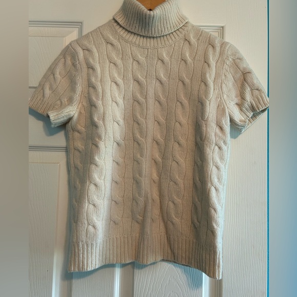 Ralph Lauren - Off White Cable Knit Short Sleeve Turtleneck Sweater - size L - Picture 1 of 3